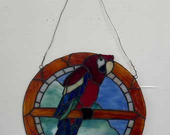 Livraison gratuite dans la zone continentale des États-Unis - oeuvre d'art vintage perroquet en vitrail