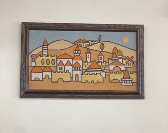 Free Shipping Within US - Vintage embroidery cross-stitch handmade castle town yellow orange