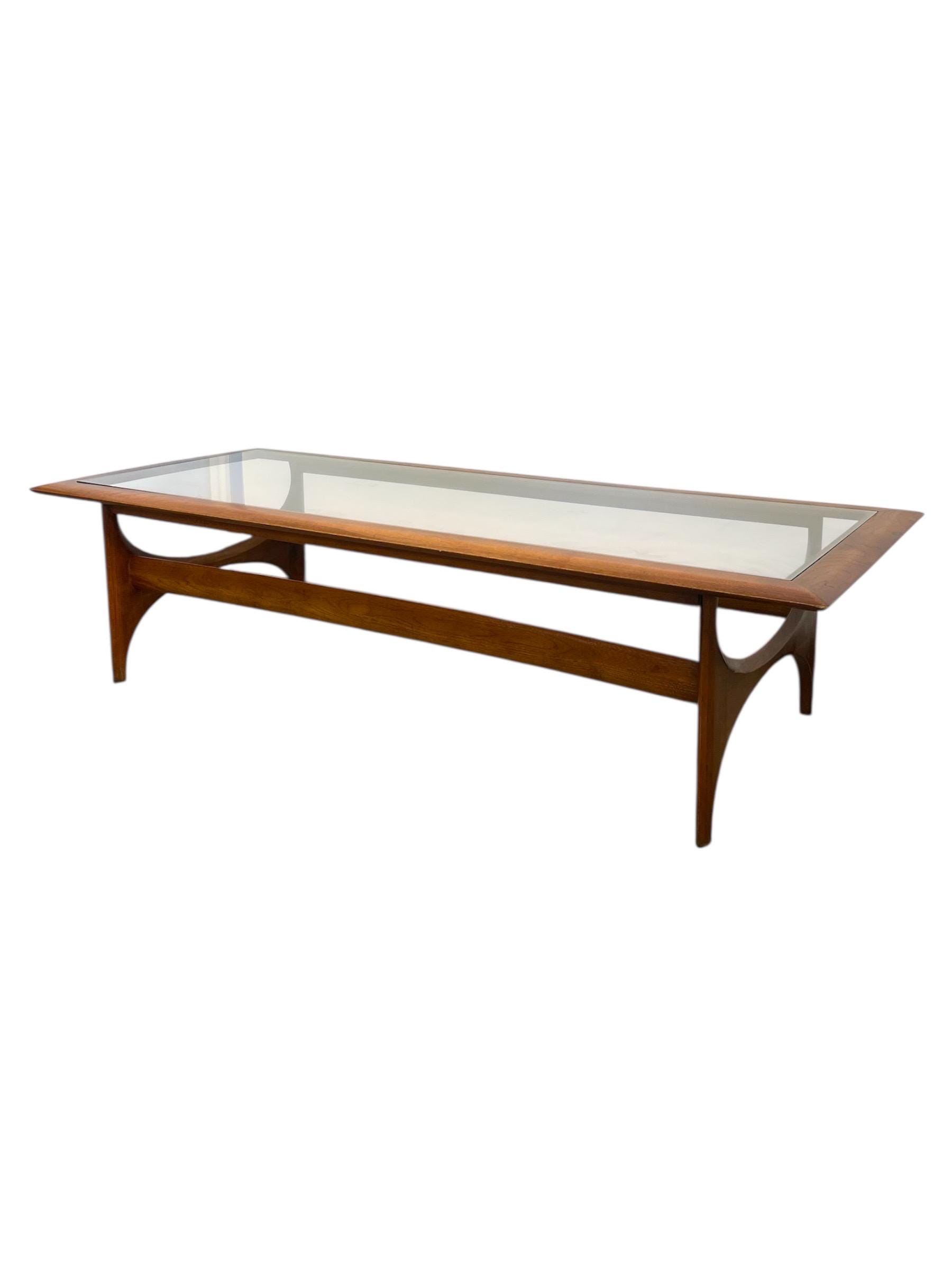 Free shipping within continental US - Vintage Mid Century Modern Walnut and Glass Coffee Table by Lane Furniture