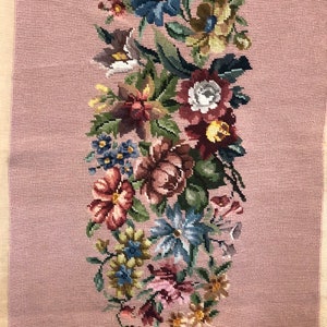 Vintage mid century modern cross stitch tapestry retro handmade embroidery floral image 4