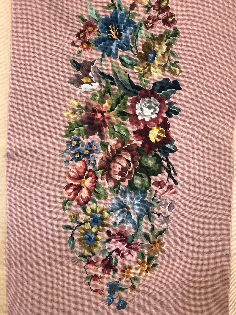 Vintage mid century modern cross stitch tapestry retro handmade embroidery floral image 4