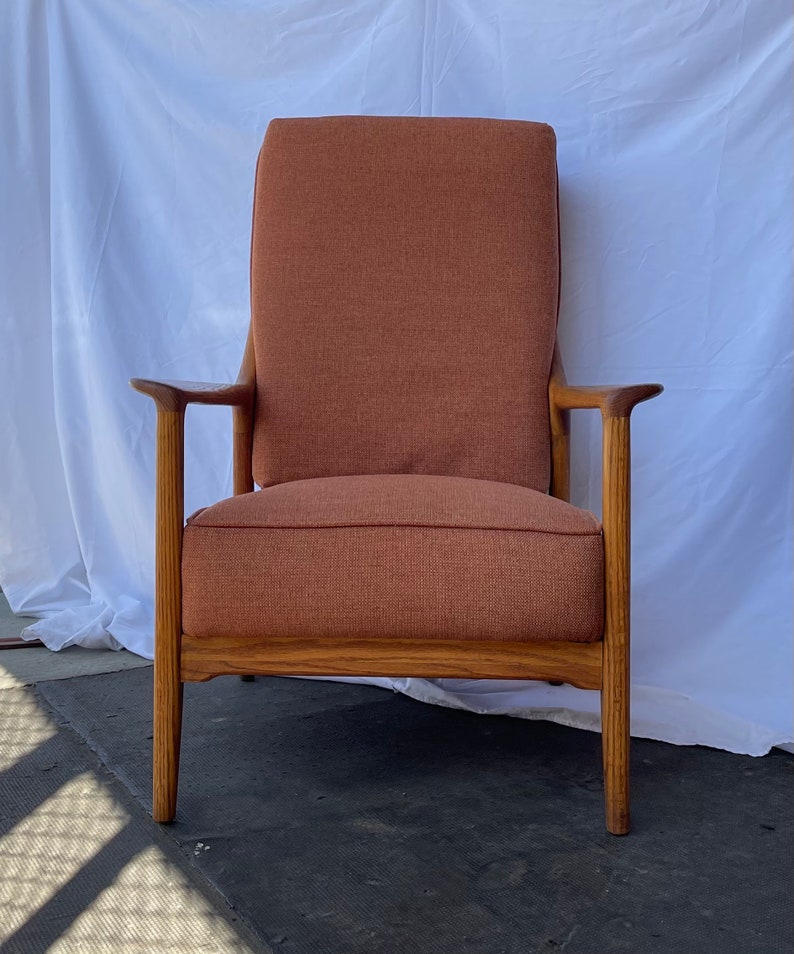Free Shipping Within US Vintage Mid Century Modern Oak Sofa Lounge Chair by Jack Van Der Molen image 5