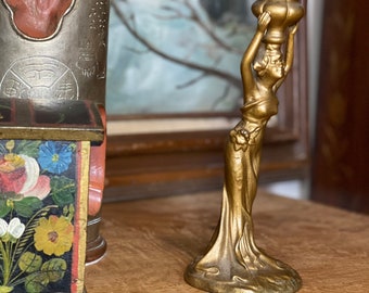 Vintage Glamour Deco Figure Candleholder Mid Century Modern Lady People Retro Patina Sculpture