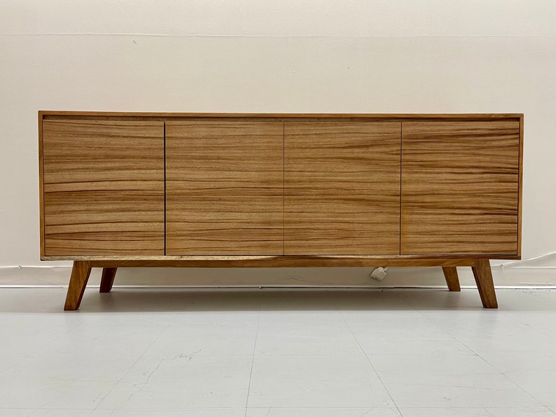 Free Shipping Within US Sustainbly Sourced Mid Century Modern Style Three Door Cabinet or TV Credenza or Console or Sideboard image 2