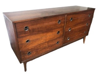 Free Shipping Within Continental US - Vintage Mid Century Modern Walnut Dresser Cabinet Storage Drawers