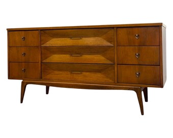 Free shipping within continental US - Mid-Century Modern Nine-Drawer Dresser or Credenza with Diamond Faceted Drawers