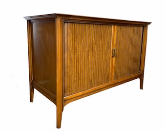 Free Shipping Within US - Vintage Credenza Record Music Cabinet Storage Drawer with Tambour Doors