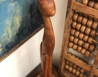 Wooden vintage cat sculpture