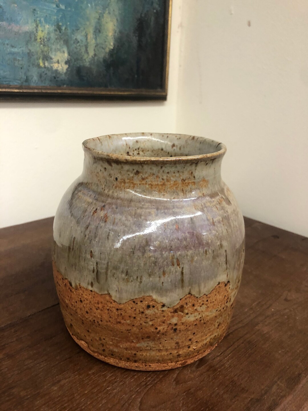 Stout Blue Gray Taupe Glazed Ceramic Stoneware Pottery Signed Stamped