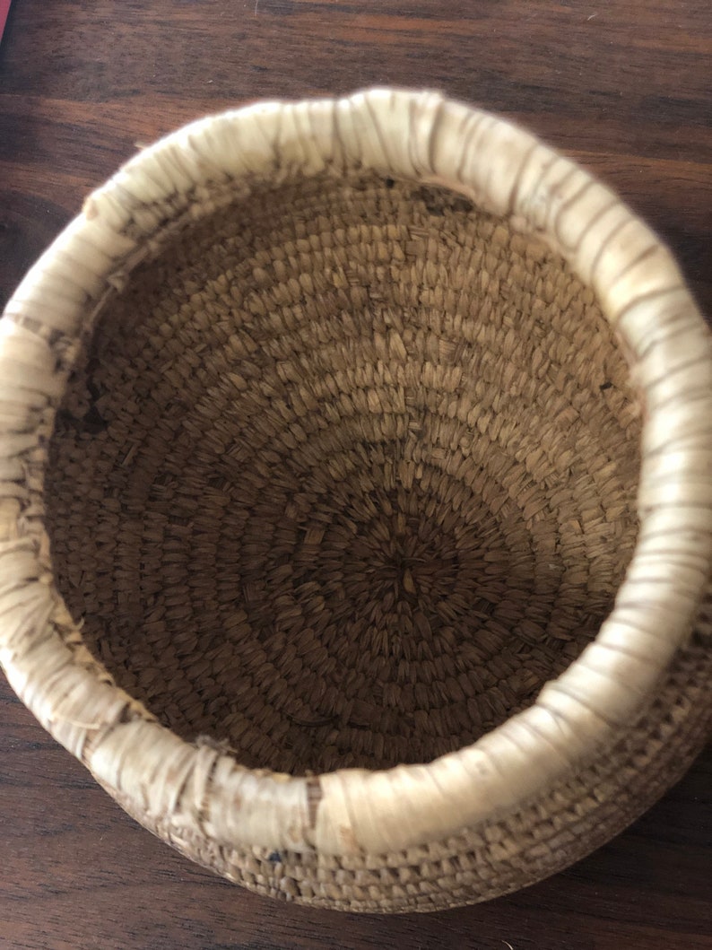 Handmade African Art Decor Item Unique Basket with Lid Early 1900s Handwoven 0097 image 3