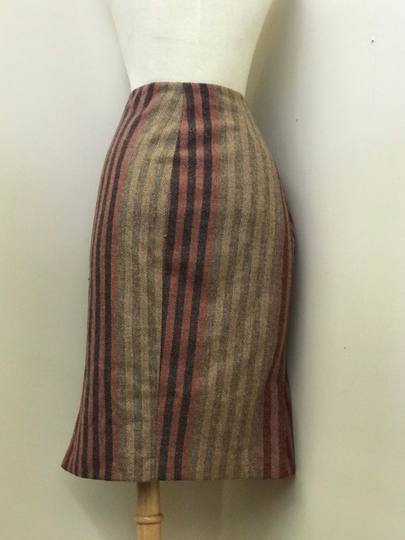 Vintage Orange, Yellow and Red Striped Wool Skirt - image 2