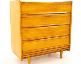 Free and Insured Shipping Within US - Milo Baughman Style Crawford Mid Century 4 Drawer Highboy Dresser or TV Stand