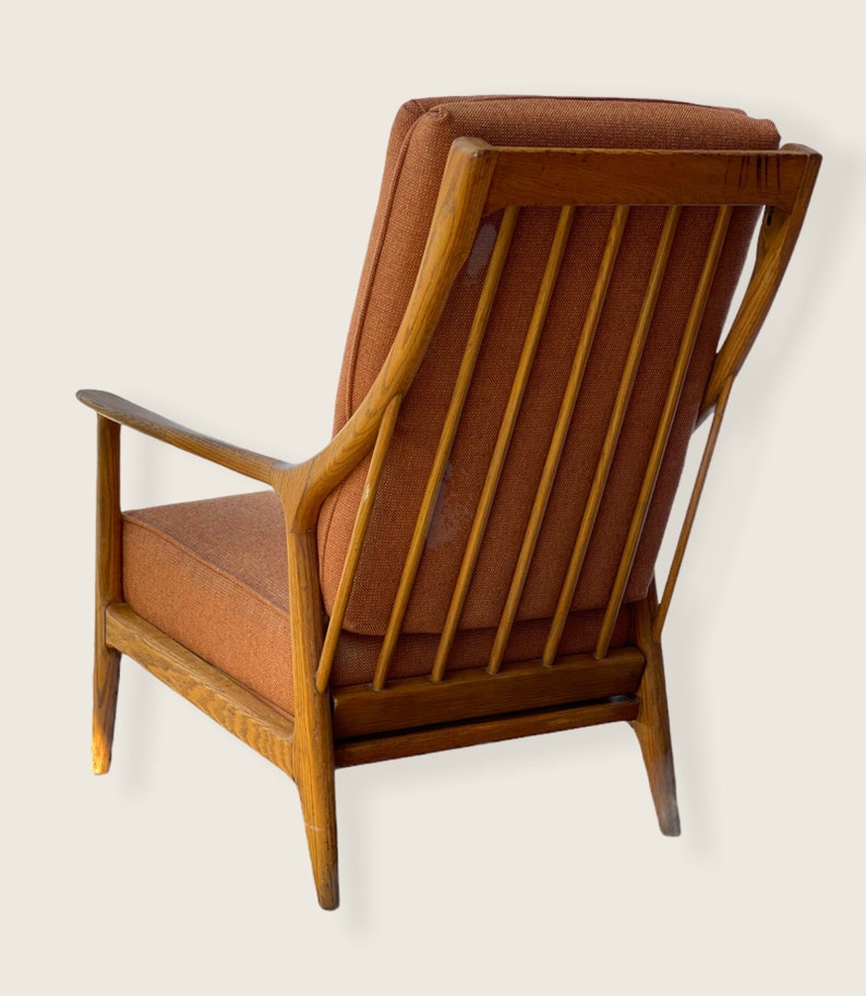 Free Shipping Within US Vintage Mid Century Modern Oak Sofa Lounge Chair by Jack Van Der Molen image 1