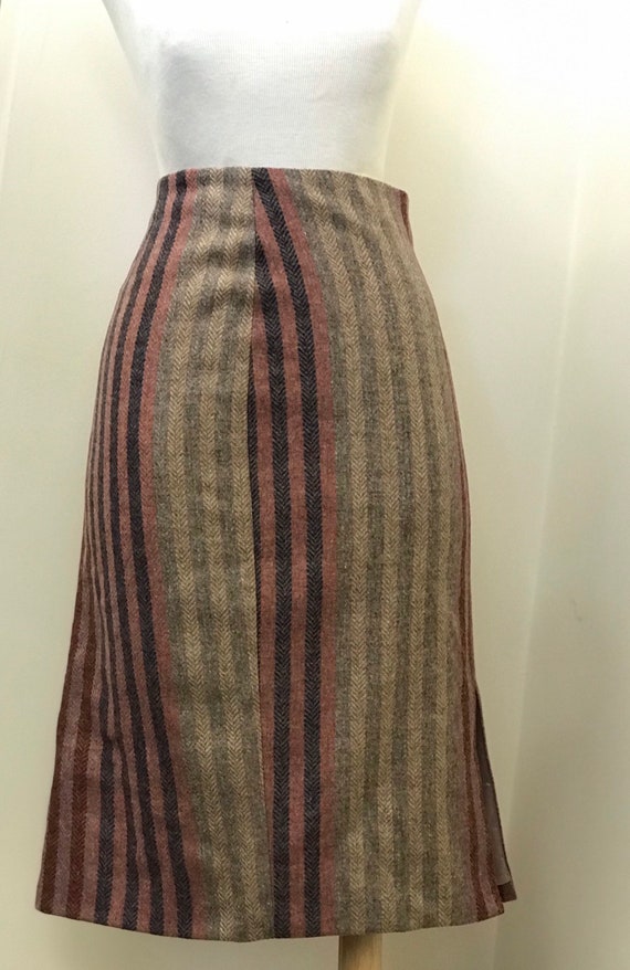 Vintage Orange, Yellow and Red Striped Wool Skirt - image 1