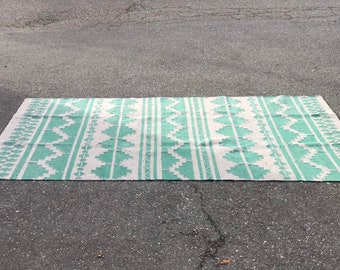 Free Shipping Within US - Vintage Handwoven Green Geometric rug