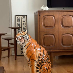 Free shipping within continental US - Vintage Italian Ceramic Tiger Statue Sculpture Mid Century Modern Regency Style 1950's Stamped