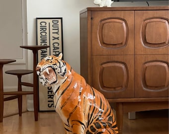 Free shipping within continental US - Vintage Italian Ceramic Tiger Statue Sculpture Mid Century Modern Regency Style 1950&#39;s Stamped