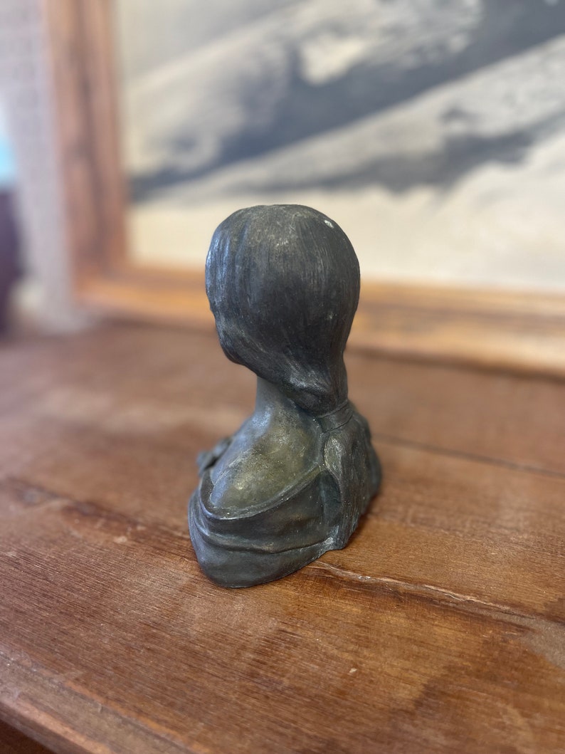 Vintage Figurine Bronze Female Sculpture with Floral Detail Description: Antique Style unsigned sculpture woman flower detail art decor image 5