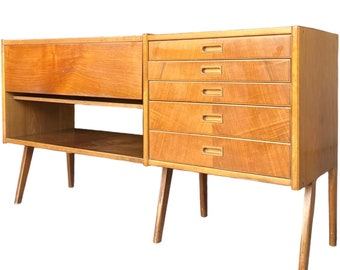 Free Shipping Within Continental US - Vintage Mid Century Modern Teak Wood Credenza or Buffet or Bar Unit