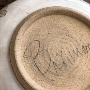 Handmade vintage ceramic white and blue studio pottery mid century modern signed decor bowl tray image 5