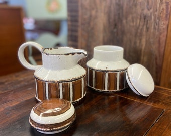 Vintage Mid Century Modern Milk and Sugar Set Pitcher and Jar with Lids Ceramic Coffee Tea Bar Functional Decor “Midwinter England”