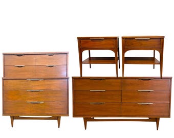 Free shipping within continental US - Mid century Kent Coffey Impact & Tableau Collection Bedroom Set with End Tables, Lowboyand Tallboy