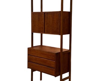 Free shipping within continental US-Vintage Mid Century Modern Free Standing Room Divider Wall Unit Cabinet with 3-Drawers and Finished Back