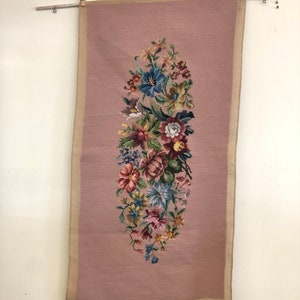 Vintage mid century modern cross stitch tapestry retro handmade embroidery floral image 1