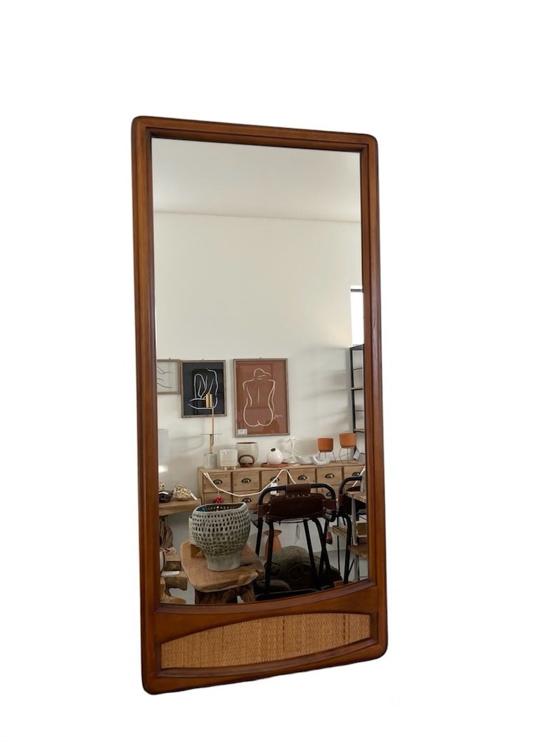 Free Shipping Within Continental US Vintage Wood Framed Mirror with Cane Insert image 1