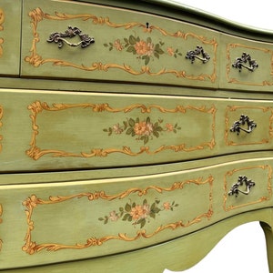 Free Shipping Within Continental US Vintage French Provincial Style Cherry Wood Dresser by John Widdicomb. Hand Painted Floral Details. image 4