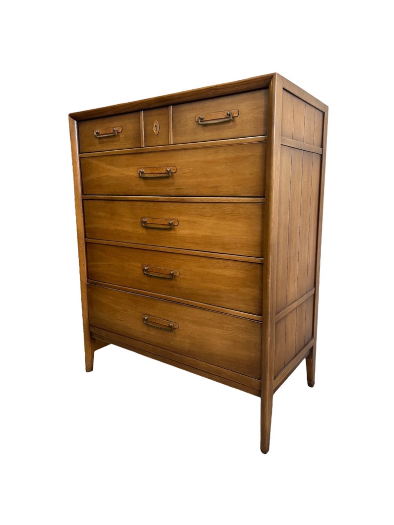 Free Shipping Within Continental US Vintage Drexel Solid Pecan Mid Century Modern Dresser Cabinet Storage Designed by James Bouffard image 1