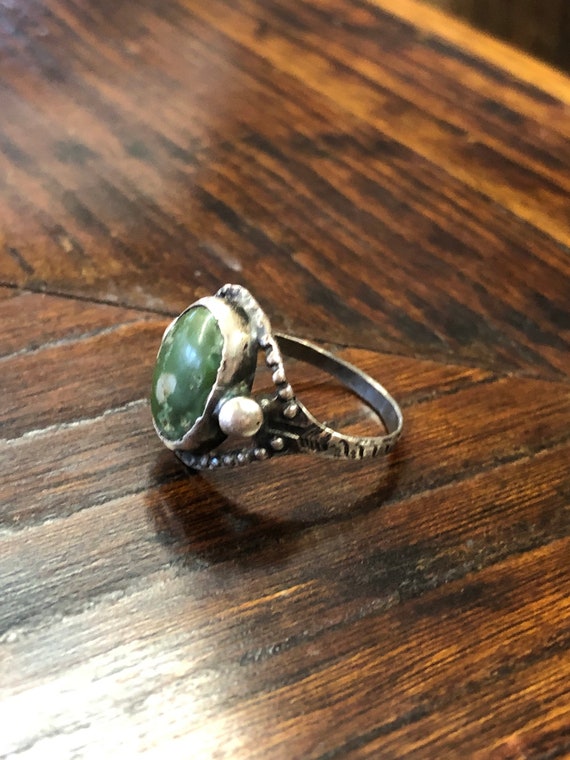 Vintage Statement Ring Green Stone Sterling Silve… - image 3