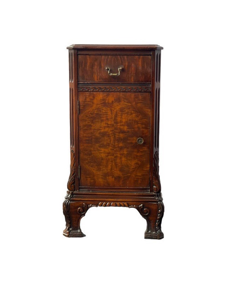 Free Shipping Within Continental US Antique English Walnut and Mahogany Burl Wood End Table Or Side Stand image 4