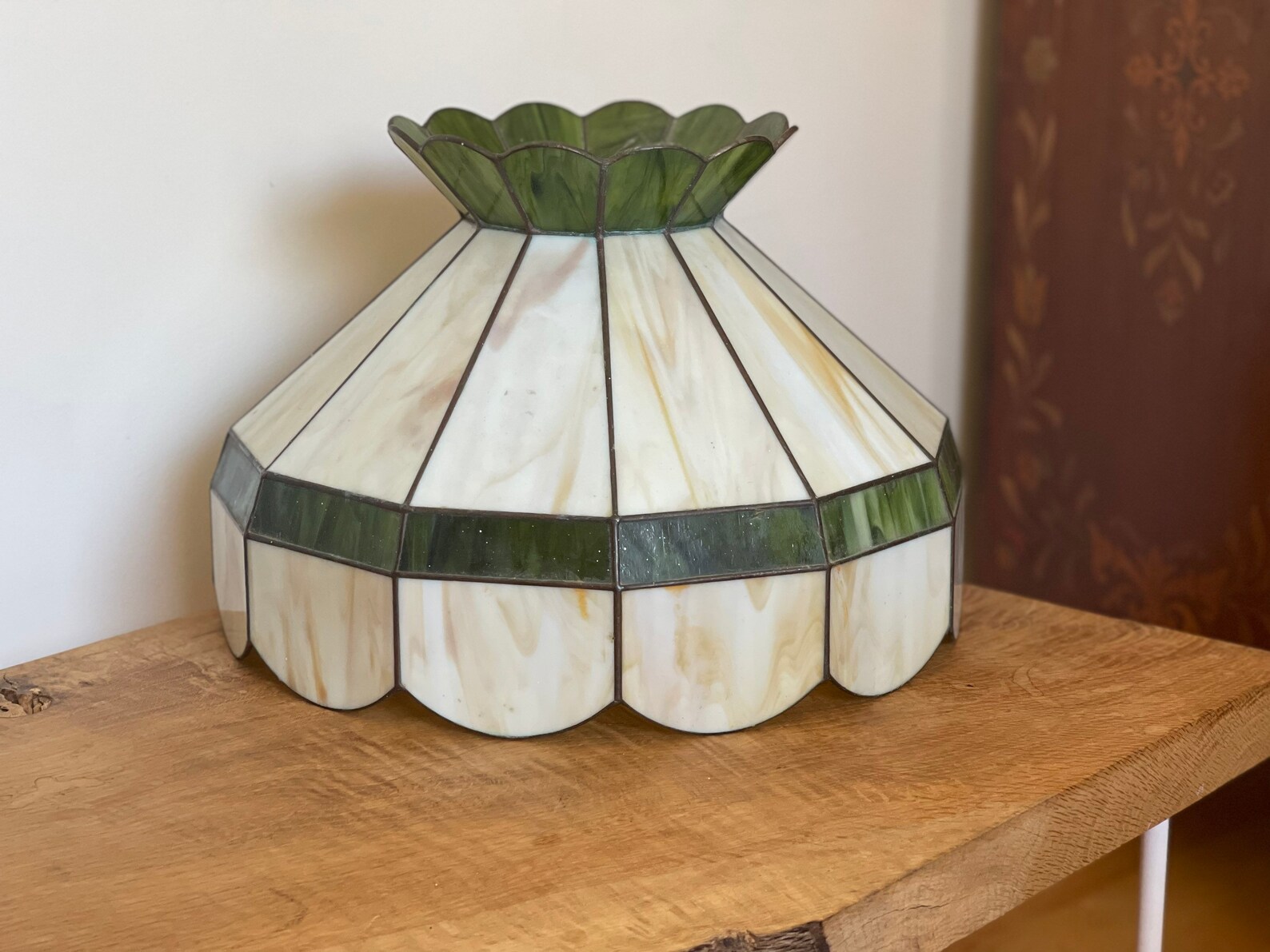 Vintage Lamp Shade Tiffany Style Green Beige Vanilla Probably Etsy