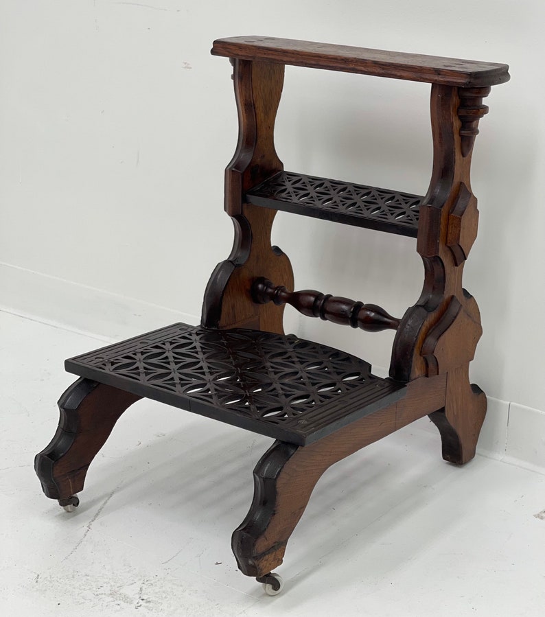 Free Shipping Within Continental US Antique table with metal accent and casters. image 5