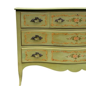 Free Shipping Within Continental US Vintage French Provincial Style Cherry Wood Dresser by John Widdicomb. Hand Painted Floral Details. image 5