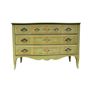 Free Shipping Within Continental US Vintage French Provincial Style Cherry Wood Dresser by John Widdicomb. Hand Painted Floral Details. image 2