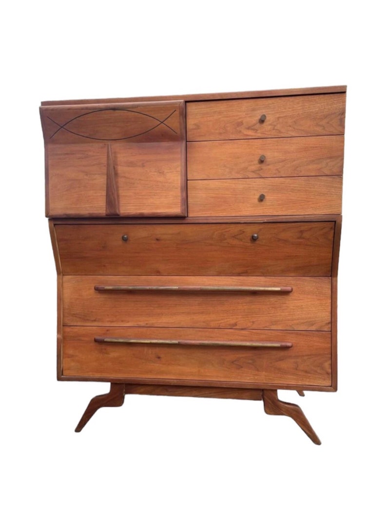 Free Shipping Within Continental US Vintage Mid Century Modern Dresser by John Cameron Custom Made Wood and Metal Handles. image 1