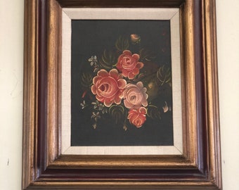 Free Shipping within US - Vintage mid centuries modern framed canvas flowers