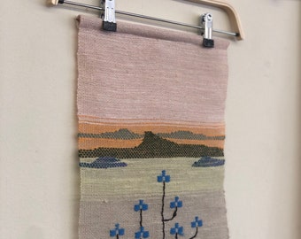 Vintage mid century modern landscape  hanging embroidery 12” by 15”