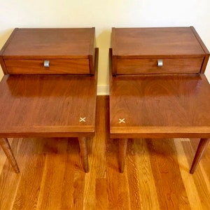 Free Shipping Within US Pair of Vintage American of Martinsville Mid Century Modern MCM Table Stand with Brass Pulls with One Drawer image 4