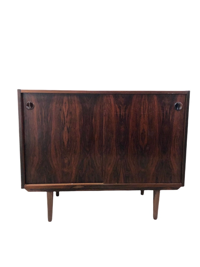 Free and Insured Shipping Within US Vintage Danish Mid Century Modern Record Media Cabinet or Credenza in Style of Kai Kristiansen image 1