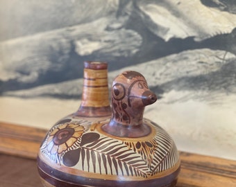 Vintage Mexican Tonala Duck Shaped Pitcher & Cup antique pottery pot jug home decor rare find bird decorative food safe handmade