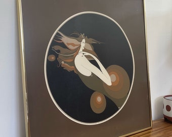 Livraison gratuite dans la zone continentale des États-Unis - impression lithographique vintage signée et encadrée de John Luke Eastman représentant une femme. Vers 1975. Figuratif abstrait