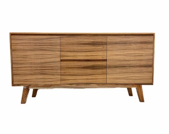 Free Shipping Within US - Sustainbly Sourced Mid Century Modern Style Three Door Cabinet or TV Credenza or Console or Sideboard