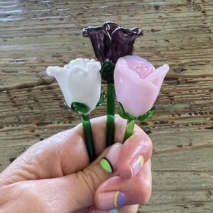 Glass Flower Rose Stems-Beautiful Lampwork Flowers 7”