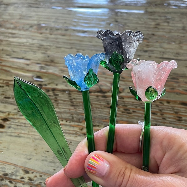 Glass Flower Rose Stems-Beautiful Lampwork Flowers 7”