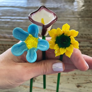 Glass Flower Stems-Beautiful Lampwork Flowers 7”