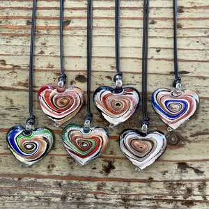 Lampwork Heart Necklace, Glass Hearts on Black Corded Choker