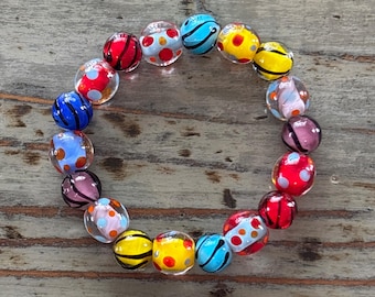 Lampwork Colorful Bracelets, Glass Colorful Circus Beaded Bracelet